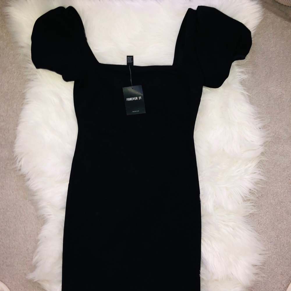 Forever 21 Black Mini Dress with Puff Sleeves NWT